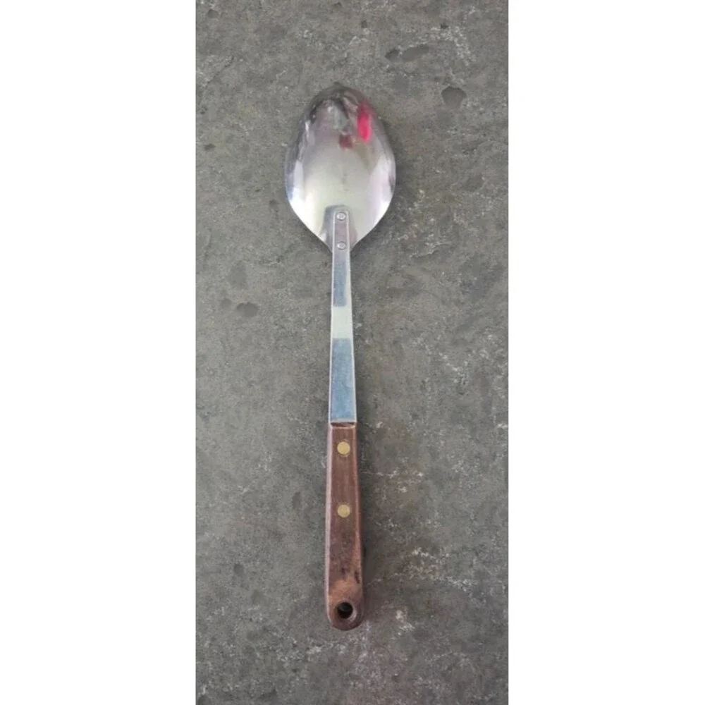 Vintage Robinson Stainless Steel Serving Spoon Wood Handle USA 12 Inch